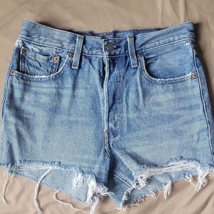 Levi's 501 Blue Jean Shorts High-Waisted Distressed